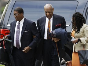 Bill Cosby, center, arrives for his sexual assault trial, Thursday, April 19, 2018, at the Montgomery County Courthouse in Norristown, Pa.