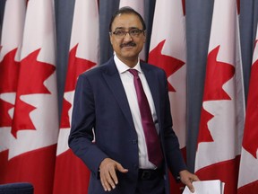 Infrastructure Minister Amarjeet Sohi arrives at a press conference to give an update on the implementation of the "Investing in Canada" plan in Ottawa on Thursday, April 19, 2018.