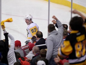 Pittsburgh Penguins centre Sidney Crosby celebrates his goal against the Washington Capitals on April 26.