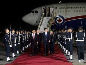 Canadian Prime Minister Justin Trudeau arrives in Lima, Peru for the Summit of the Americas on Thursday, April 12, 2018.