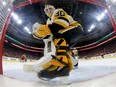 Pittsburgh Penguins goalie Matt Murray defends his net against the Philadelphia Flyers on April 18.