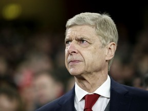 Arsenal's manager Arsene Wenger prior the Europa League quarterfinal, first leg soccer match between Arsenal and CSKA Moscow at the Emirates stadium in London Thursday, April 5, 2018.