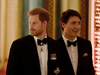 Prince Harry and Prime Minister Justin Trudeau arrive to The Queen’s Dinner during the Commonwealth Heads of Government Meeting at Buckingham Palace on April 19, 2018.