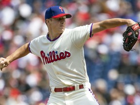 Philadelphia Phillies starting pitcher Nick Pivetta throws in the first inning of a baseball game against the Pittsburgh Pirates, Sunday, April 22, 2018, in Philadelphia.