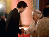 Queen Elizabeth II greets Prime Minister Justin Trudeau in a receiving line for the Queen’s Dinner for the Commonwealth Heads of Government Meeting at Buckingham Palace on April 19, 2018.