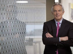 Former Prime Minister Tony Blair stands during an interview about the Good Friday agreement on the eve of its 20th anniversary,  in London, Monday, April 9, 2018. The agreement known as the Good Friday Agreement, was signed by Irish Prime Minister Bertie Ahern and British Prime Minister Tony Blair on April 10, 1998 and brought together Catholic nationalists and Protestant unionists in a government for Northern Ireland's Catholics and Protestants.