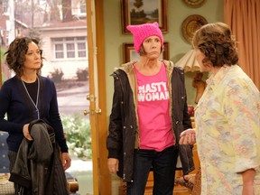 Sara Gilbert (Darlene), Laurie Metcalf (Jackie) and Roseanne Barr (Roseanne) in the premiere episode of the revival.