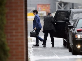 Prime Minister Justin Trudeau arrives at the Canadian reception centre to depart Ottawa on Sunday, April 15, 2018, en route to Paris, France.