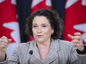 Julie Gelfand, Canada's commissioner of the environment and sustainable development speaks during a press conference after tabling the spring report in Ottawa on Tuesday, April 24, 2018.
