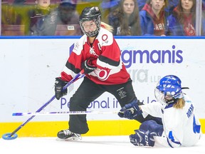 Jenny Snowdon, seen here in action with the junior national ringette team, will suit up for the Atlantic Attack at nationals in Winnipeg this month.