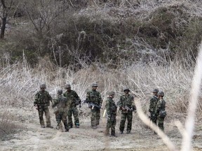 South Korea army soldiers conduct a military exercise in Paju, South Korea, near the border with North Korea, Monday, April 2, 2018. Another spring on the Korean Peninsula, another round of war games by the U.S. and South Korean militaries.