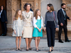 Queen Letizia of Spain, right, with her daughters Princess Sofia and Princess Leonor and their grandmother former Queen Sofia after attending the traditional Easter Sunday Mass of Resurrection in Palma de Mallorca on April 1, 2018.