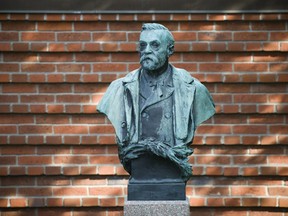 The statue of Alfred Nobel at the Karolinska Institute in Stockholm, Sweden.