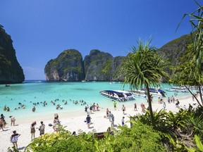 Authorities have ordered the temporary closing of the beach made famous by the Leonardo DiCaprio movie The Beach to halt environmental damage caused by too many tourists.