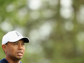 Tiger Woods practises for the Masters on April 4.