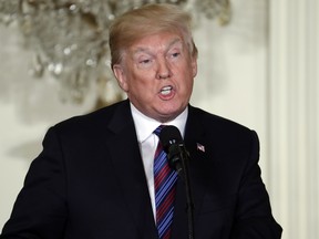 President Donald Trump speaks during a news conference in the East Room of the White House, Tuesday, April 3, 2018, in Washington.
