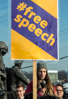 Lindsay Shepherd speaks at a rally in support of academic freedom near the University in Waterloo in Nov. 2017.
