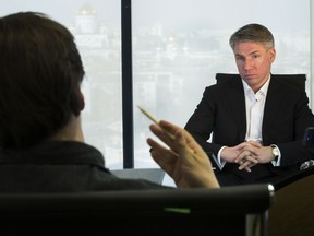 Alexei Sorokin, the CEO of Russia's World Cup organizing committee speaks to the Associated Press during the interviews with him in Moscow, Russia, Wednesday, April 4, 2018. Russia says international security cooperation for the upcoming World Cup won't be disrupted by tense relations with other countries following the poisoning of a former spy.