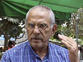 In this Saturday, April 14, 2018, photo, Nobel peace prize laureate and former East Timorese President Jose Ramos-Horta talks to journalists in Dili, East Timor. Ramos-Horta waded back into the young country's politics ahead of parliamentary elections next month, calling the government a total failure in the past decade in crucial areas such as reducing child malnutrition and providing clean water.