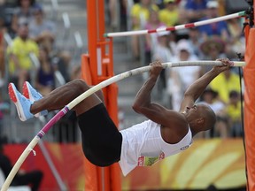 Canada's Damian Warner competes in the decathlon pole vault at Carrara Stadium during the Commonwealth Games on the Gold Coast, Australia, Tuesday, April 10, 2018.