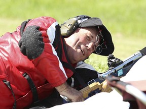 Canada's Robert Pitcairn smiles during a shooting competition at the Commonwealth Games in Brisbane, Australia, on April 9.