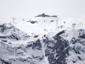 The gondola station "Trockener Steg", where the last mobile phone signal of the missing German businessman Karl-Erivan Haub, the 58-year-old heir to the Tengelmann retail empire, was detected, pictured  Thursday, April 12, 2018, in Zermatt, Switzerland. The rescue team was unable to proceed the rescue operations for the missing German businessman Karl-Erivan Haub, due to bad weather conditions. Authorities in Switzerland and Italy were searching in the last days for the German billionaire who has been missing in the Alps since April 7.