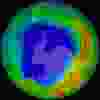 In this false-colour image, the ozone hole of 2013 is shown in blue.