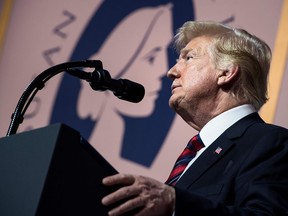 Donald Trump addresses the Susan B. Anthony List 11th Annual Campaign for Life Gala at the National Building Museum May 22, 2018 in Washington, DC.