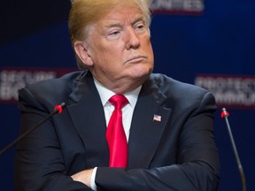 Donald Trump at a roundtable discussion on immigration at Morrelly Homeland Security Center in Bethpage, New York, May 23, 2018.