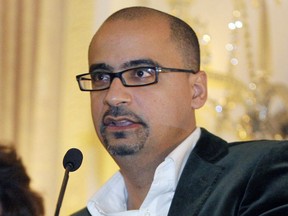 FILE - This Oct. 17, 2008, file photo shows novelist Junot Diaz during a book presentation in New York. Diaz is facing allegations of sexual misconduct from a fellow author. Zinzi Clemmons, author of "What We Lose," tweeted Friday, May 4, 2018, that the Pulitzer Prize winner forcibly kissed her while she was a graduate student.