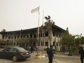 The building of the high national election commission in Tripoli, Libya after a suicide bomb, May 2, 2018.