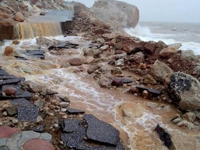 Heavy rain and strong winds caused damage in Hadibu as Cyclone Mekunu pounded the Yemeni island of Socotra, Thursday, May 24, 2018. At least 17 people were reported missing. The powerful storm remained on path to strike Oman this weekend.