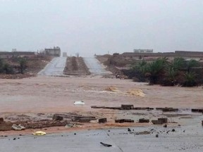 Heavy rain and strong winds caused damage in Hadibu as Cyclone Mekunu pounded the Yemeni island of Socotra, Thursday, May 24, 2018. At least 17 people were reported missing. The powerful storm remained on path to strike Oman this weekend.