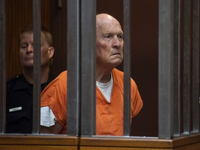 Joseph James DeAngelo stands in a Sacramento, Calif., jail court on Tuesday, May 29, 2018, as a judge weighed how much information to release about the arrest of the former police officer accused of being the Golden State Killer.