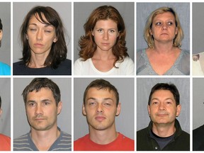 FILE - In this file photo combo of 10 undated booking photos, provided by U.S. Marshals on July 29, 2010, includes Tracey Ann Foley, top row second from right, whose real name is Elena Vavilova, after the FBI arrested her and nine others on June 27 for being Russian spies. Foley's two sons Alex and Tim are fighting to keep their Canadian citizenship. Also pictured are: from top left, Cynthia Murphy whose real name is Lydia Guryev, Patricia Mills whose real name is Natalia Pereverzeva, Anna Chapman, Vavilova, Vicky Pelaez. Bottom row from left: Richard Murphy born Vladimir Guryev, Michael Zottoli whose real name is Mikhail Kutsik, Mikhail Semenko, Donald Howard Heathfield whose real name is Andrey Bezrukov and Juan Lazaro whose real name is Mikhail Vasenkov.