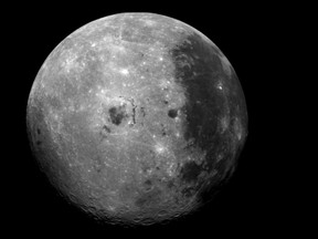 The Galileo spacecraft reveals the lunar surface from a vantage point not possible from the Earth — the far side of the moon.