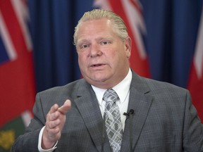 Ontario Progressive Conservative Leader Doug Ford holds a media availability in Toronto on Wednesday, May 9, 2018.