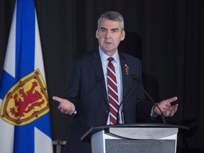 Premier Stephen McNeil delivers the state-of-the-province speech at a business luncheon in Halifax on February 7, 2018. Nova Scotia Premier Stephen McNeil says he will appear before a federal panel in Moncton, N.B., on Friday to promote the province's stance on marine protected areas. McNeil says the province believes there is room to allow offshore oil and gas exploration in conjunction with the fishery and he will make that case to the National Advisory Panel on Marine Protected Area Standards.