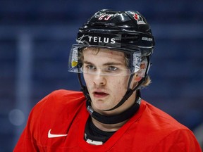 Canada's Sam Steel looks on during team practice at the IIHF World Junior Hockey Championship in Buffalo, N.Y., Monday, January 1, 2018. The 100th Memorial Cup gets underway on Friday with the host Regina Pats, featuring Steel, taking on the Ontario Hockey League's Hamilton Bulldogs.THE CANADIAN PRESS/Mark Blinch