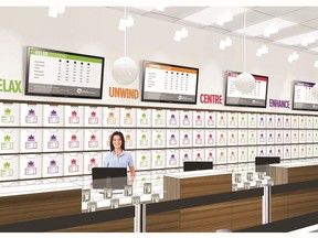 Artist rendering of what a renovated Nova Scotia Liquor Corporation outlet will look like is seen in this handout image. The Nova Scotia Liquor Corporation has released conceptual drawings of what their 12 renovated outlets that will sell legalized marijuana will look like, as well as details of how pot will be sold to customers.