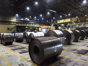 Rolls of coiled steel at Canadian steel producer Dofasco in Hamilton Ont., Tuesday, March 13, 2018.