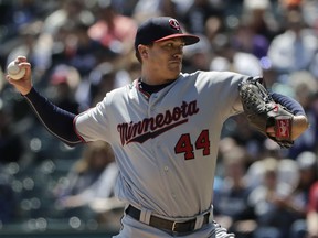 Minnesota Twins starting pitcher Kyle Gibson throws against the Chicago White Sox during the first inning of a baseball game Sunday, May 6, 2018, in Chicago.