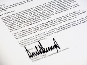 A copy of the letter sent to North Korean leader Kim Jong Un from President Donald Trump canceling their planned summit in Singapore is photographed in Washington, Thursday, May 24, 2018.