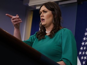 White House press secretary Sarah Huckabee Sanders speaks during the press briefing at the White House, Monday, May 7, 2018, in Washington.