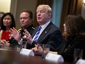 President Donald Trump speaks during a roundtable on immigration policy in California in the Cabinet Room of the White House, Wednesday, May 16, 2018, in Washington.