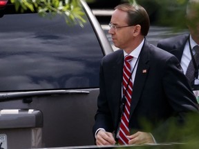 Deputy Attorney General Rod Rosenstein arrives for a meeting at the White House, Monday, May 21, 2018, in Washington.