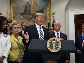 President Donald Trump speaks during a signing ceremony for the "Economic Growth, Regulatory Relief, and Consumer Protection Act," in the Roosevelt Room of the White House, Thursday, May 24, 2018, in Washington.  In a dramatic diplomatic turn, Trump on Thursday canceled next month's summit with North Korea's Kim Jong Un, citing the "tremendous anger and open hostility" in a recent statement by the North.