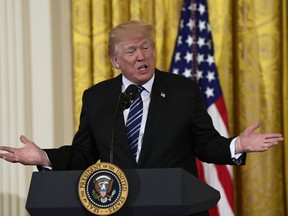 President Donald Trump speaks in the East Room of the White House in Washington, Friday, May 18, 2018, during a Prison Reform Summit.