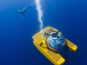 A Triton submersible craft and diver are seen in this undated handout photo.