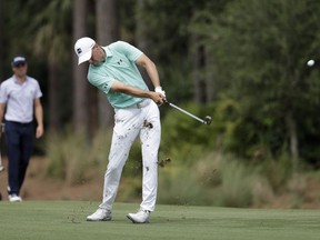 Jordan Spieth hits from the 10th fairway during the third round of the Players Championship golf tournament, Saturday, May 12, 2018, in Ponte Vedra Beach, Fla.